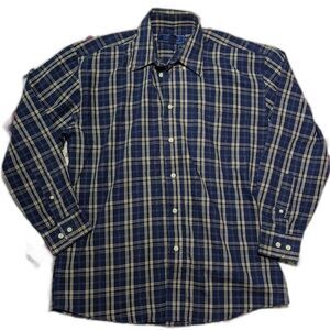 Chesterfield Size Medium Plaid Blue Tan Long Sleeve Button Up Dress Shirt
